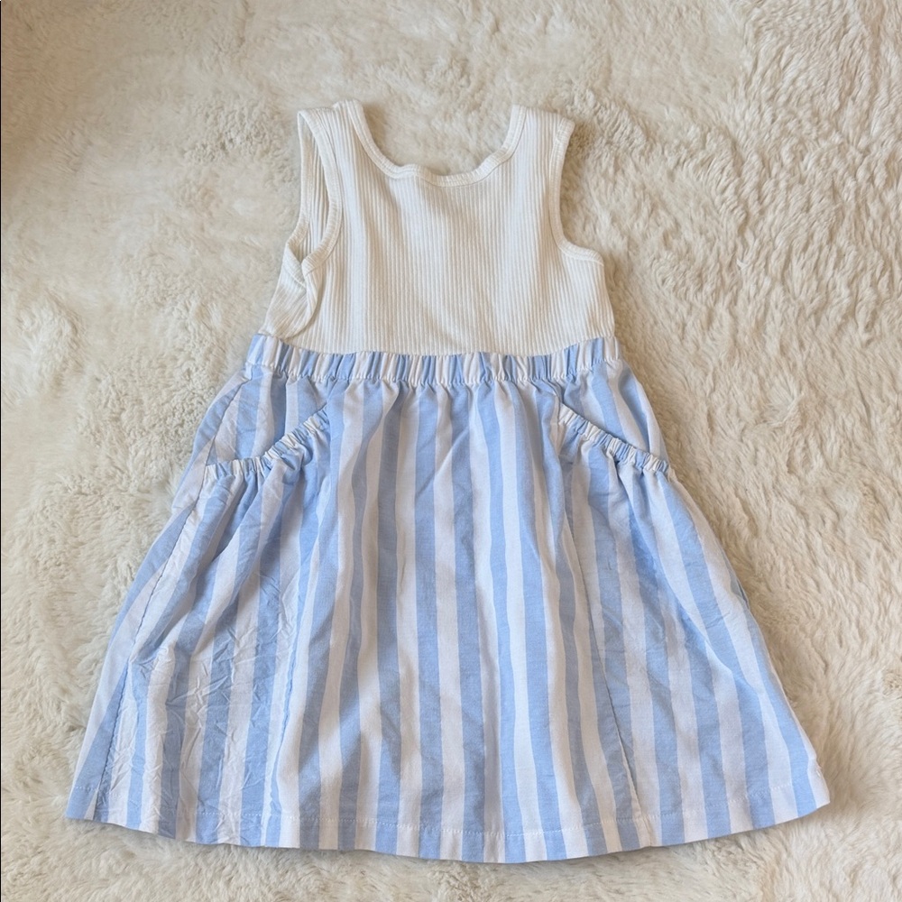Zara White Ribbed Tank with Light Blue Striped Skirt Dress